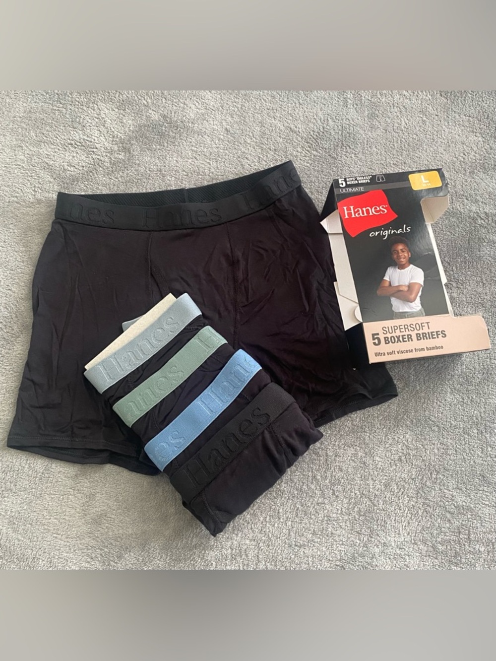Hanes Supersoft Boxer Briefs 5 Pack Boys L 12-14 Open Box